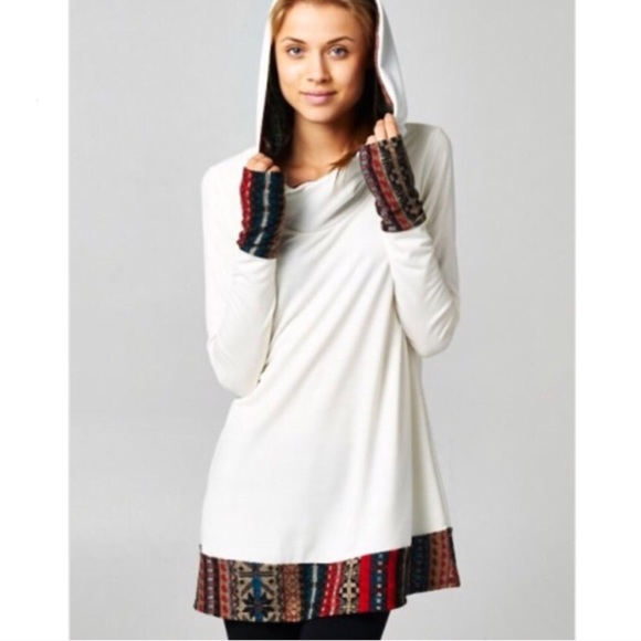 French terry print sleeve hooded top - Picture 4 of 4